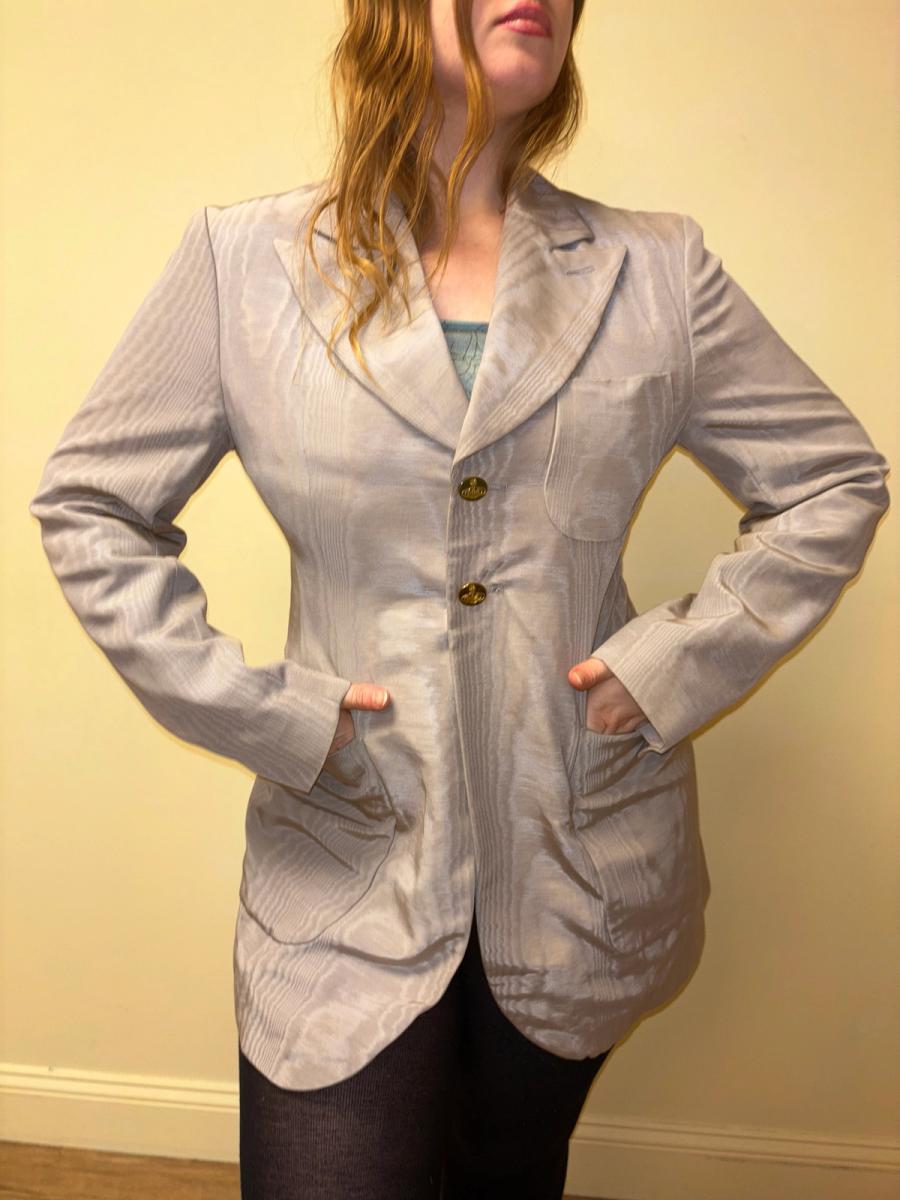 90s Westwood Lavender Moiré Jacket With Engraved Orb Buttons product image
