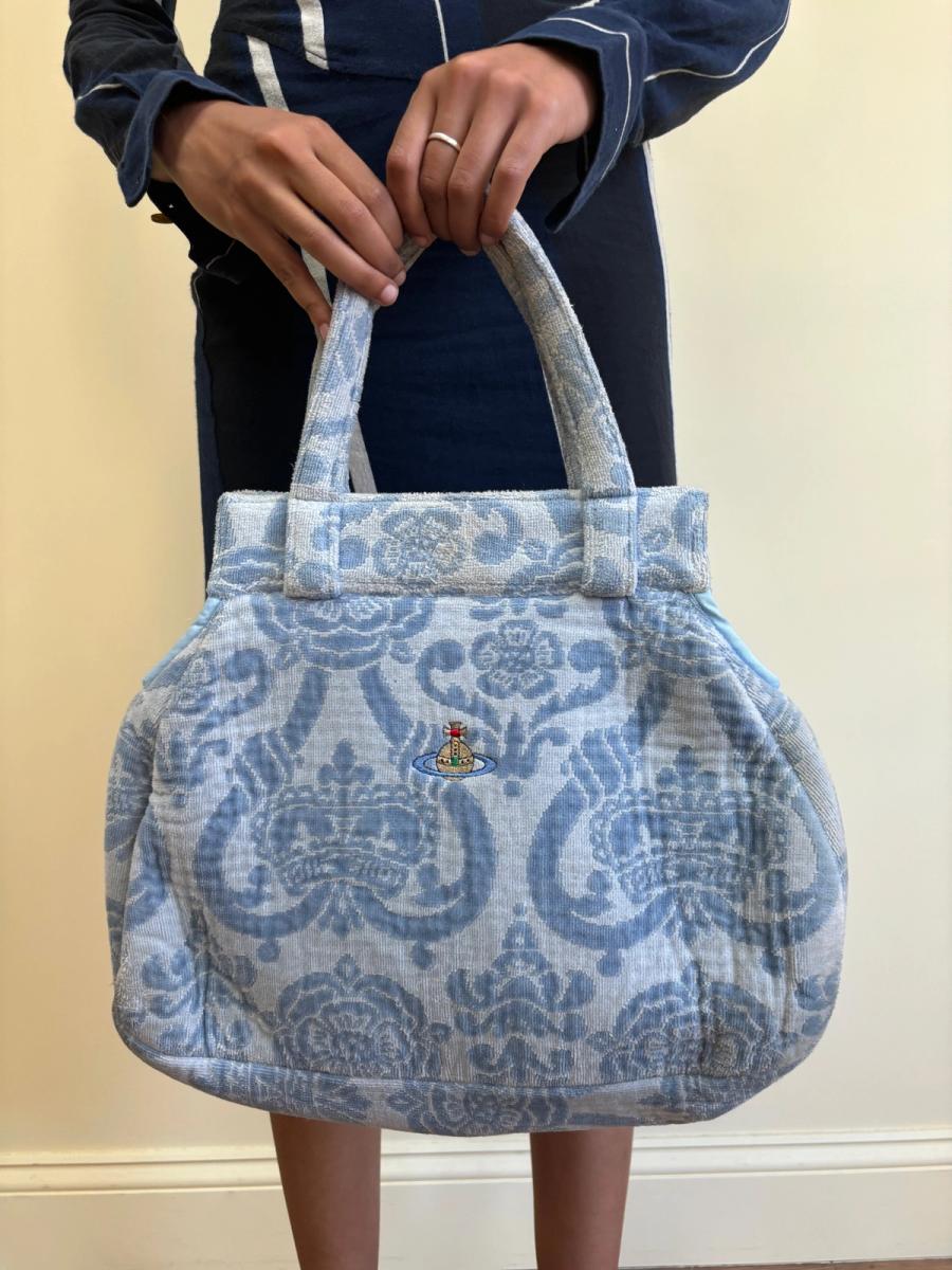 90s Vivienne Westwood Blue Terrycloth Crown Purse