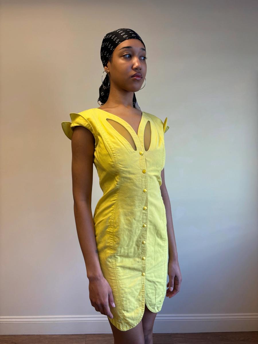 80s Thierry Mugler Yellow Cutout Dress product image