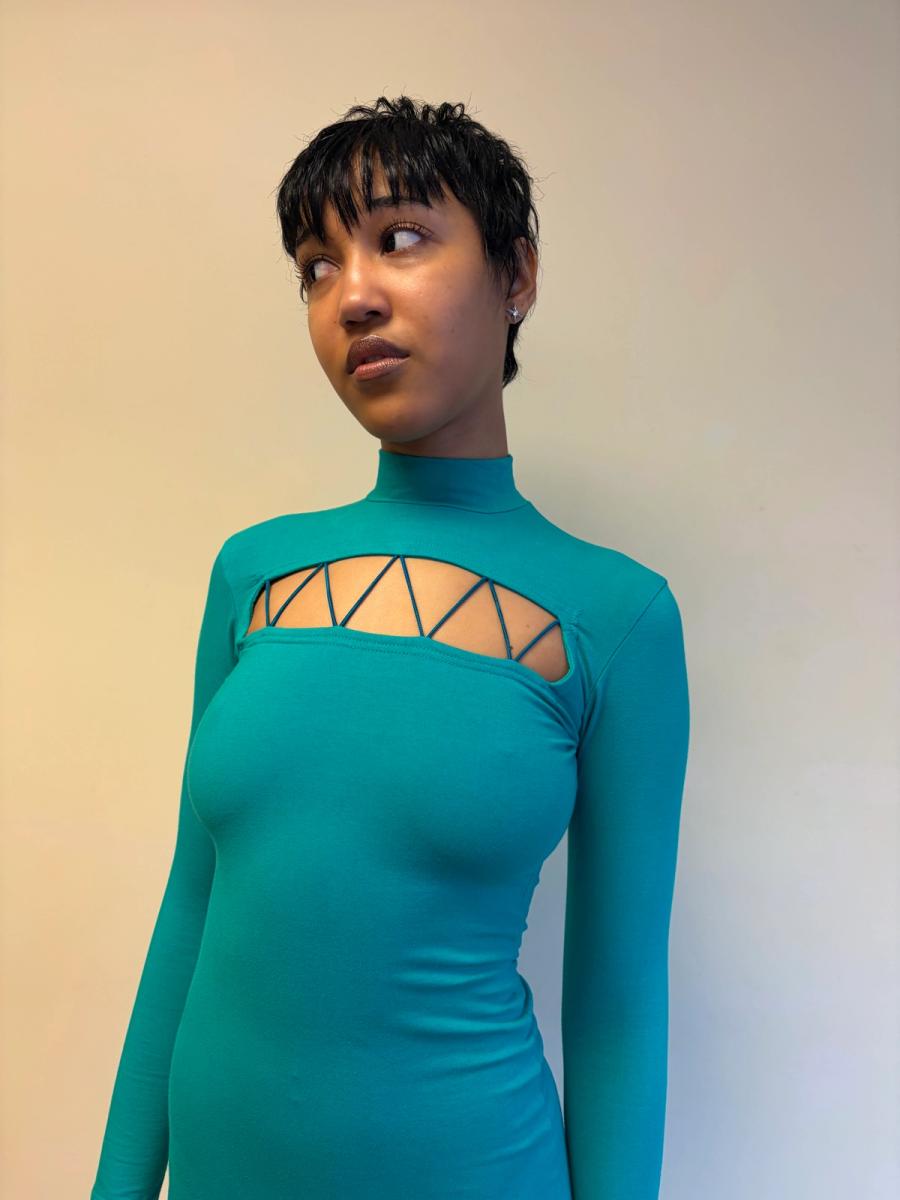 Vintage Chantal Thomass Cutout Teal Bodycon Dress product image
