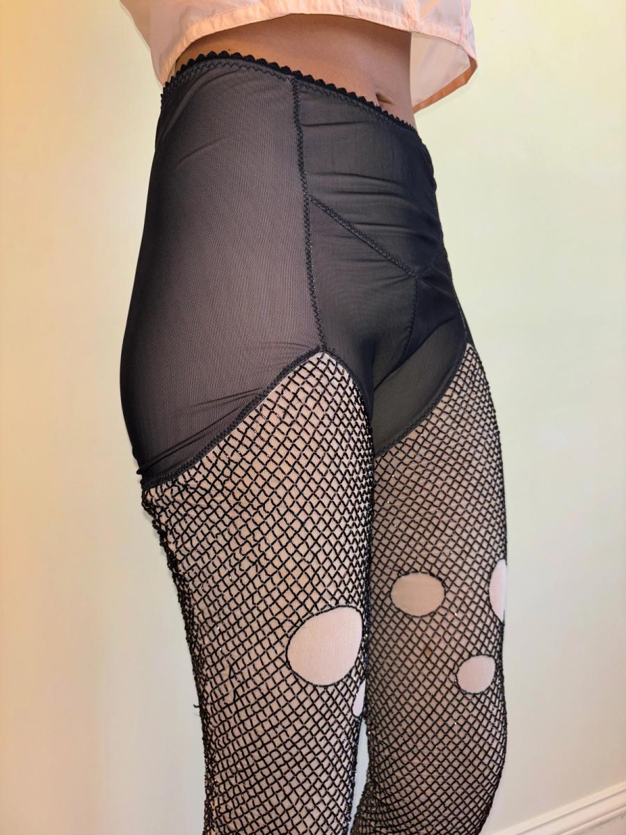 Vintage Marjan Pejoski Beaded Trompe L'oeil "Torn" Fishnet Leggings product image