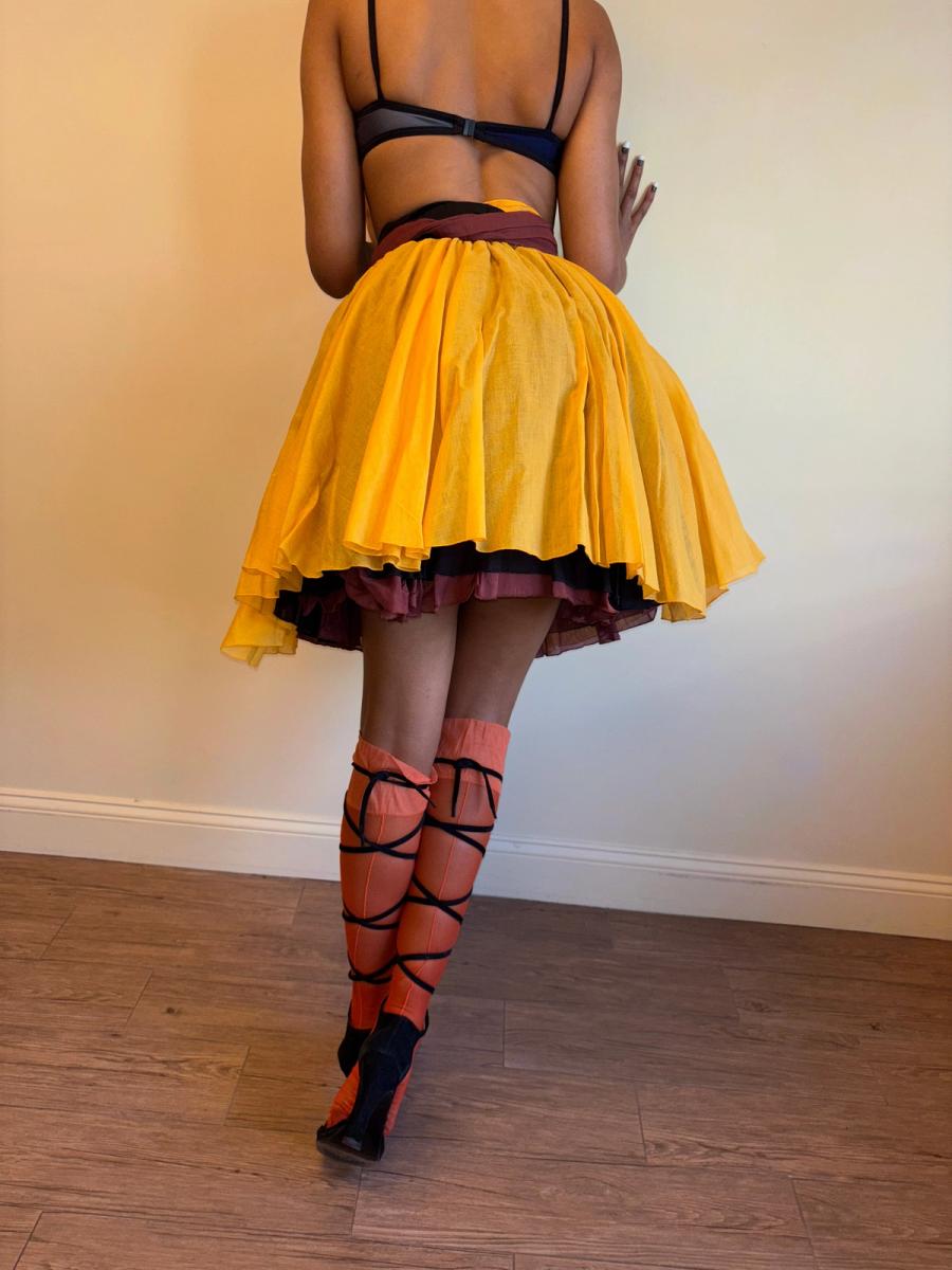 80s Victorio & Lucchino Layered Multi Color Linen Skirt product image