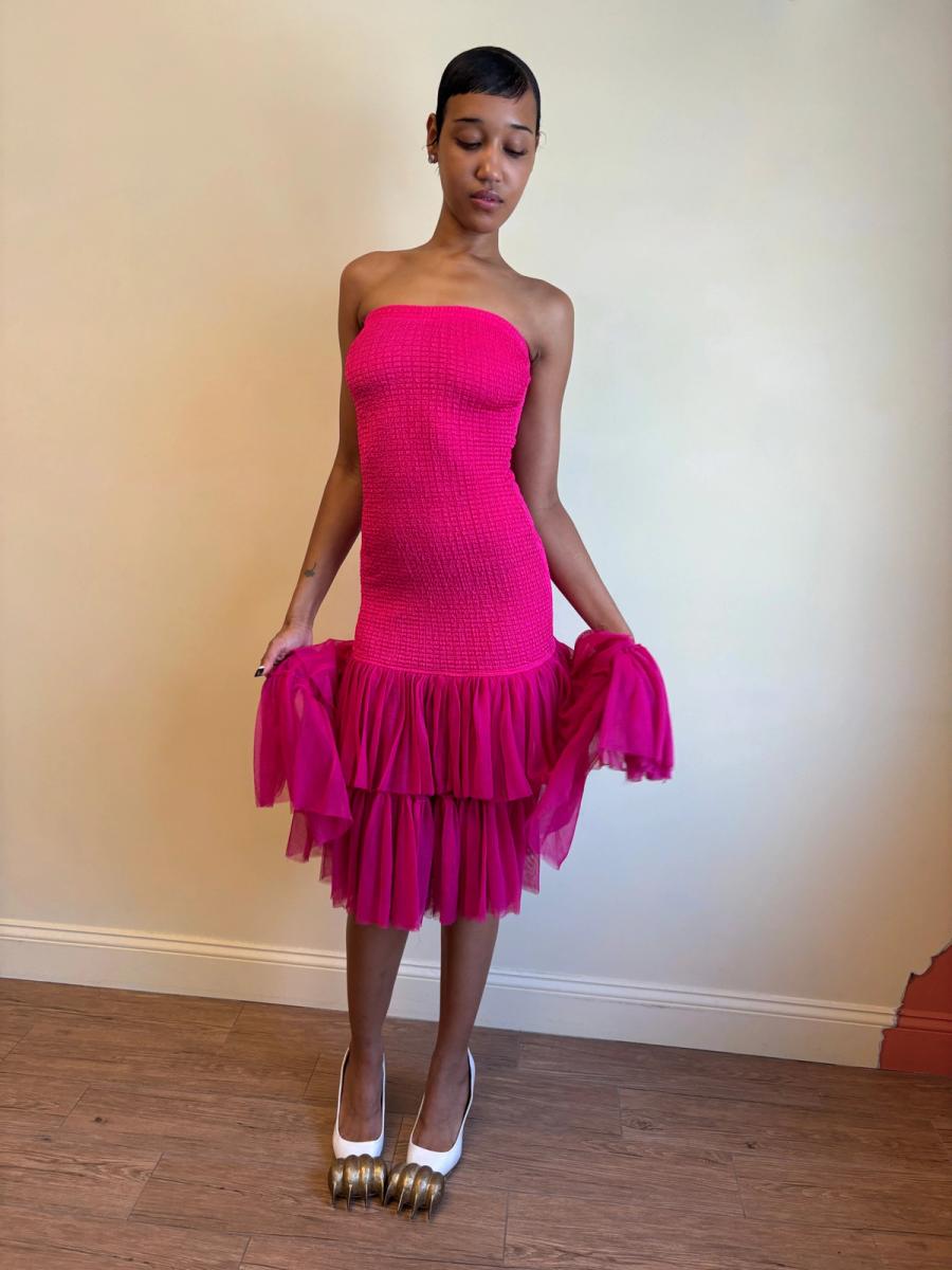 80s Yvan & Marzia Hot Pink Strapless Dress product image
