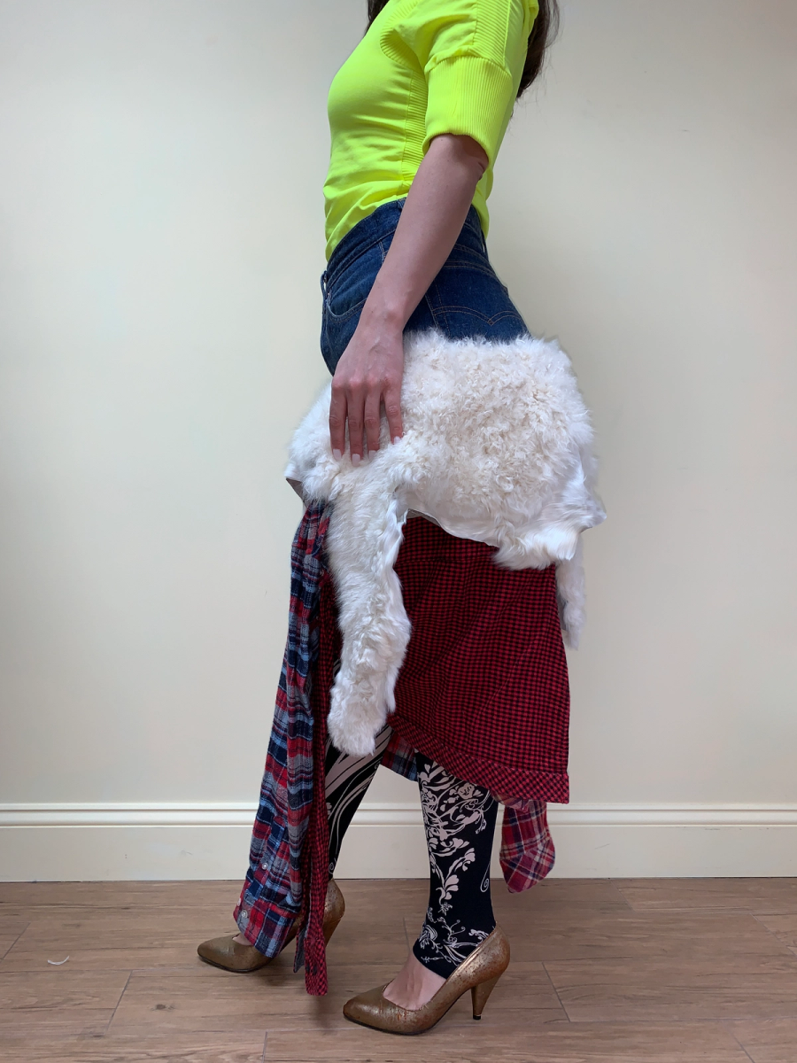 Tomoki Yurita Patchwork Skirt with Plaid Denim and Shearling product image