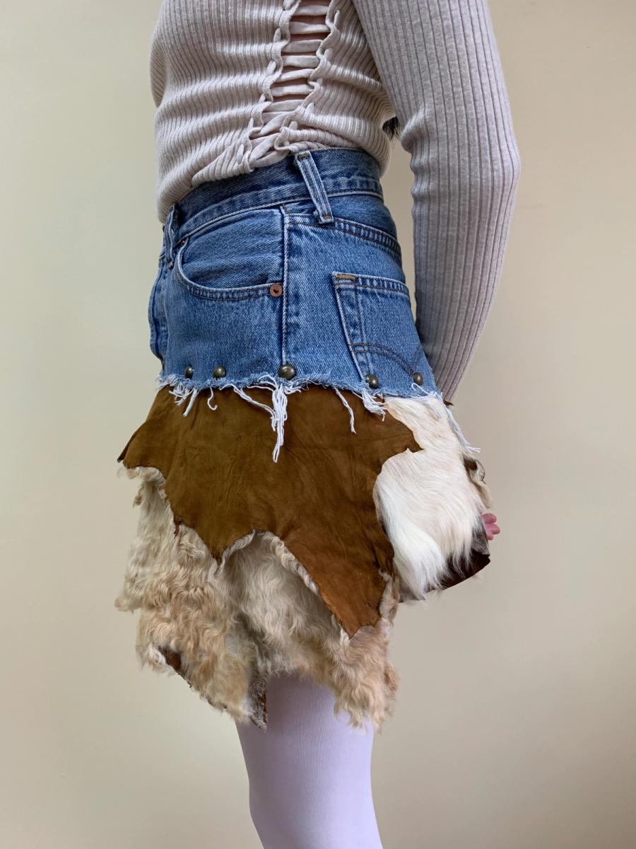 Tomoki Yurita One-of-a-kind Shearling Patchwork Skirt product image