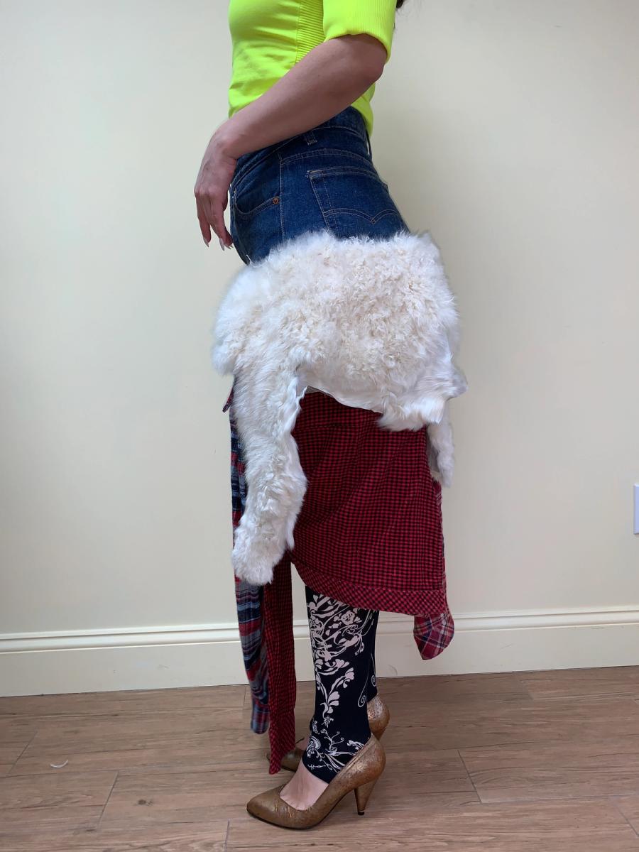 Tomoki Yurita Patchwork Skirt with Plaid Denim and Shearling product image