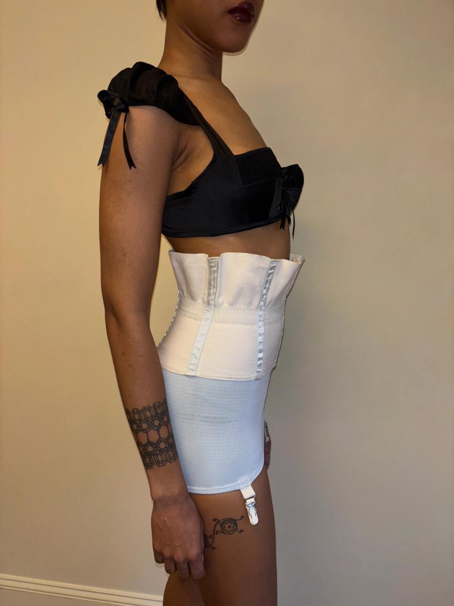 30s or 40s Rubber Baby Blue and White Waist Cincher product image