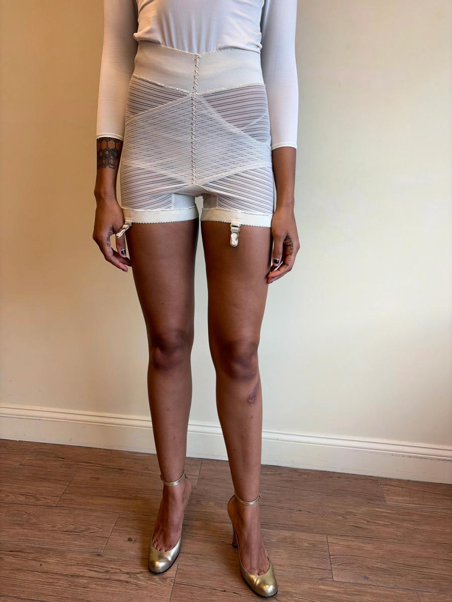 1950s Striped Mesh Girdle With Satin Back Panel  product image