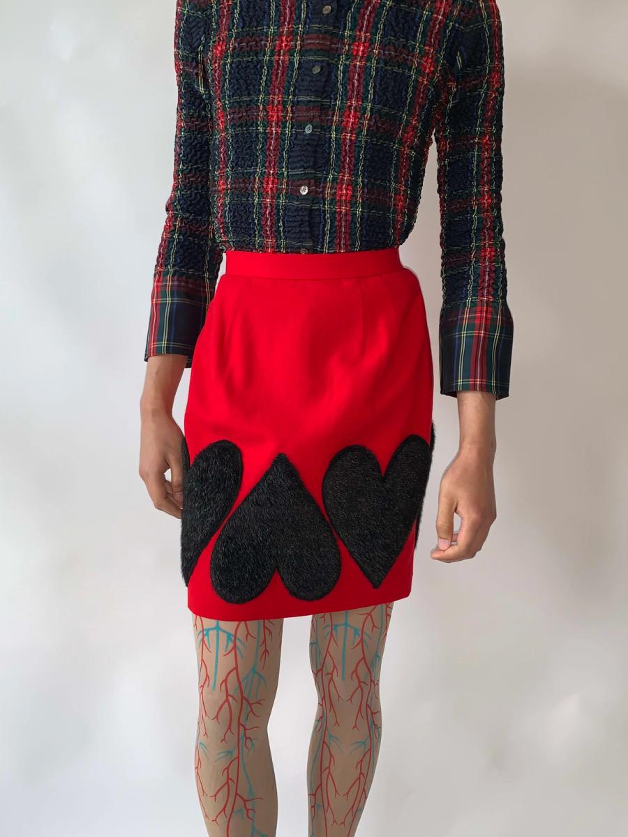 80s Atsuki Onishi Fur Heart Pencil Skirt product image