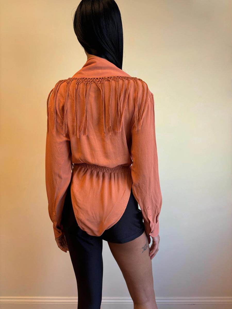 90s Jean-Paul Gaultier Burnt Orange Fringe Bodysuit product image