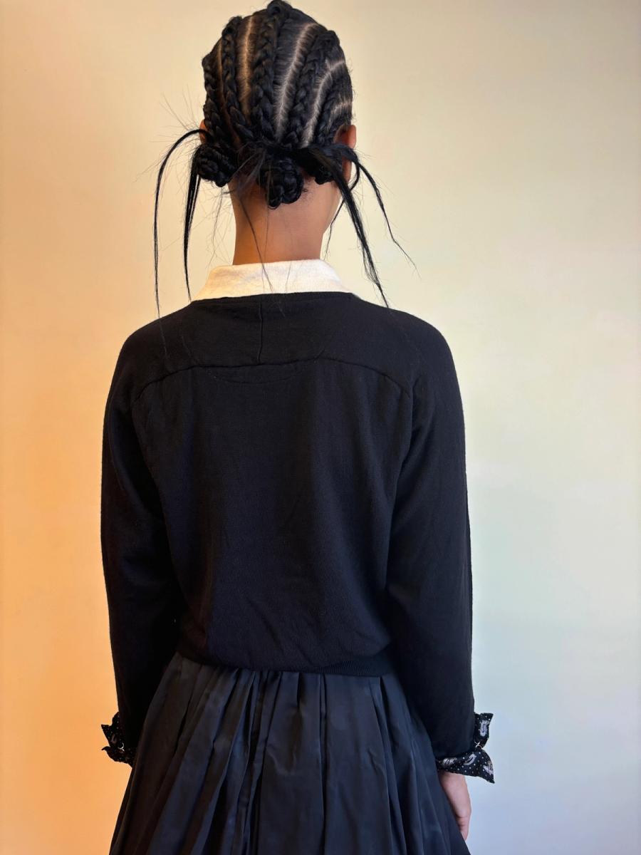80s Mila Schön Tromp L'oeil Collar & Cuffs Tie Sweater product image