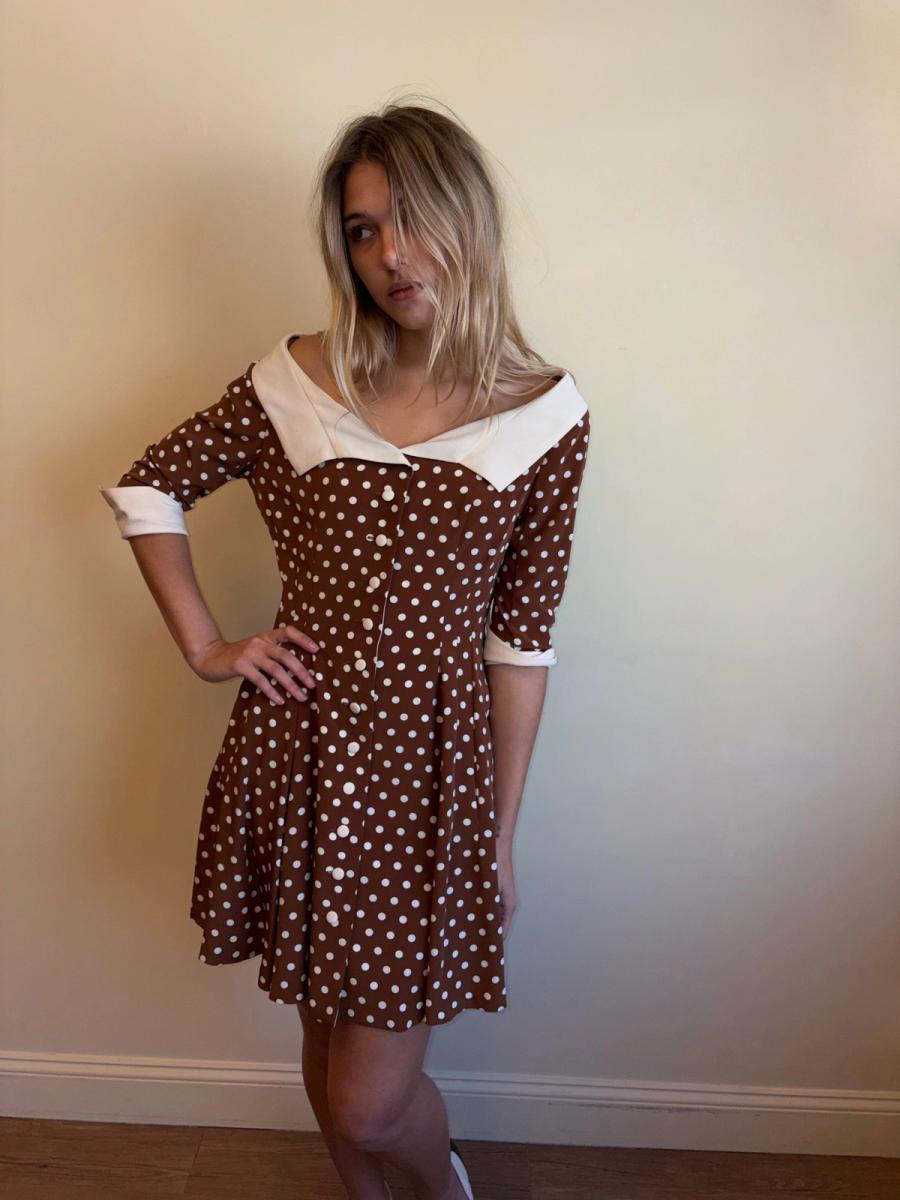 Vintage Norma Kamali Brown Polka Dot Dress product image