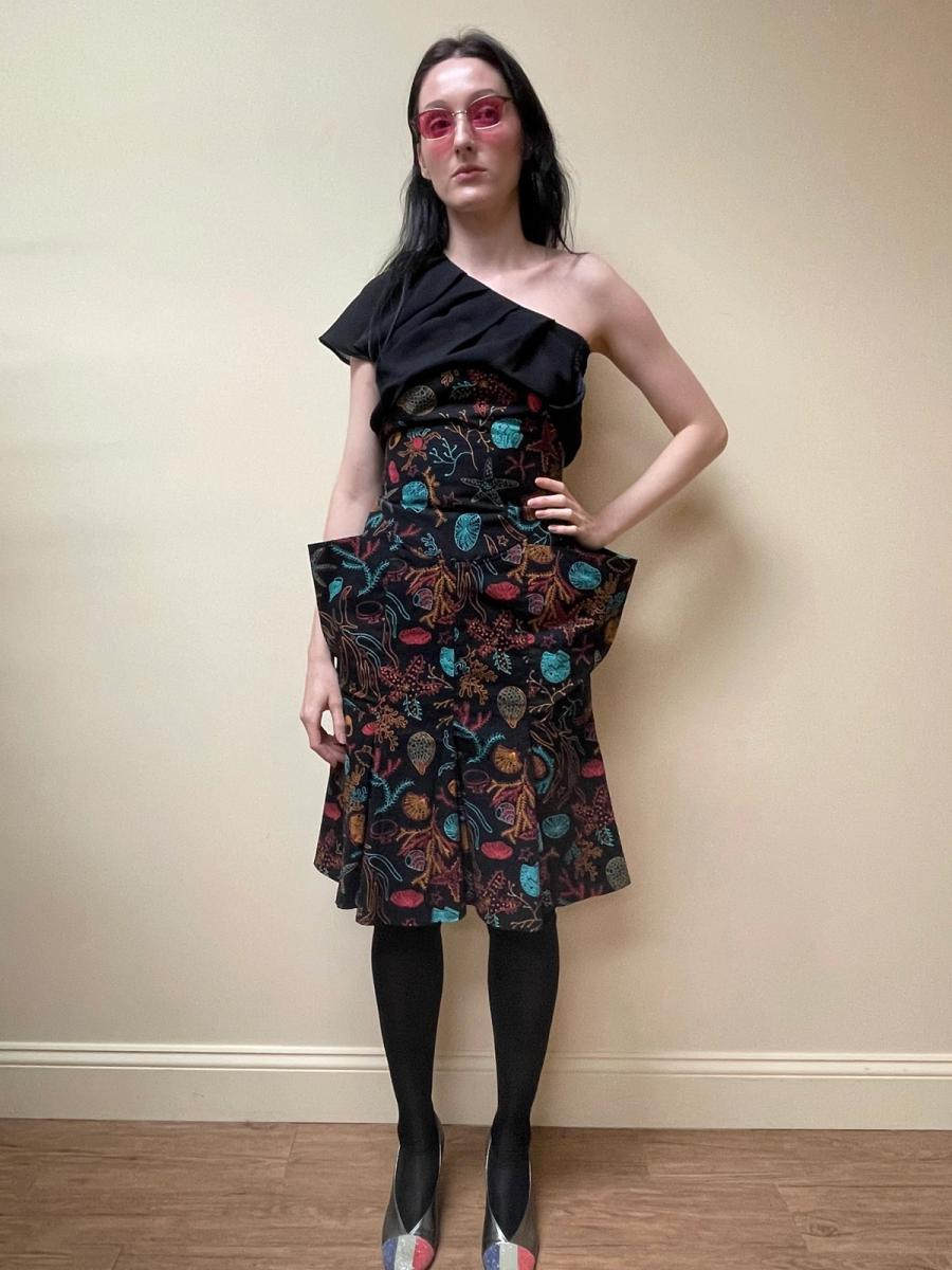 80s Norma Kamali Ultra Hi-Waist Sea Print Skirt product image