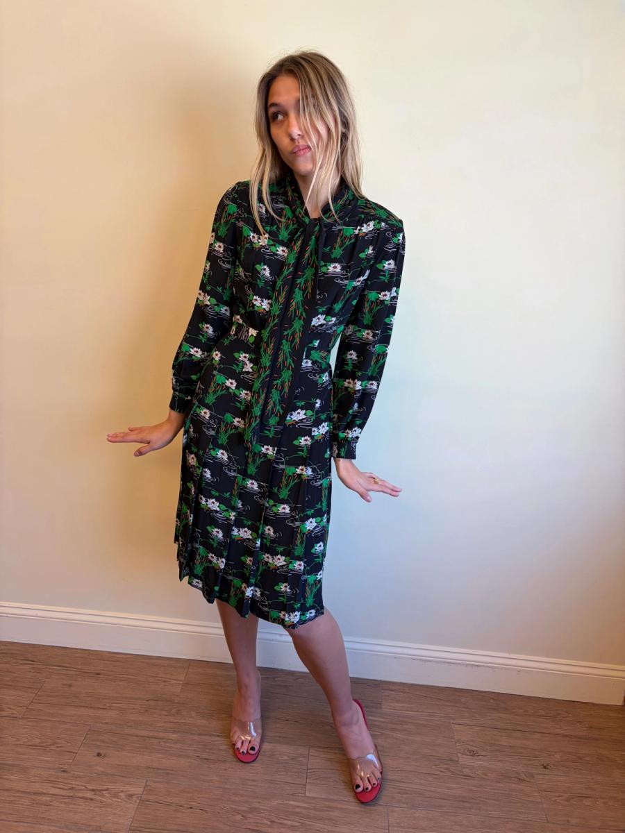 70s Koshino Sisters Lotus Print Secretary Dress product image