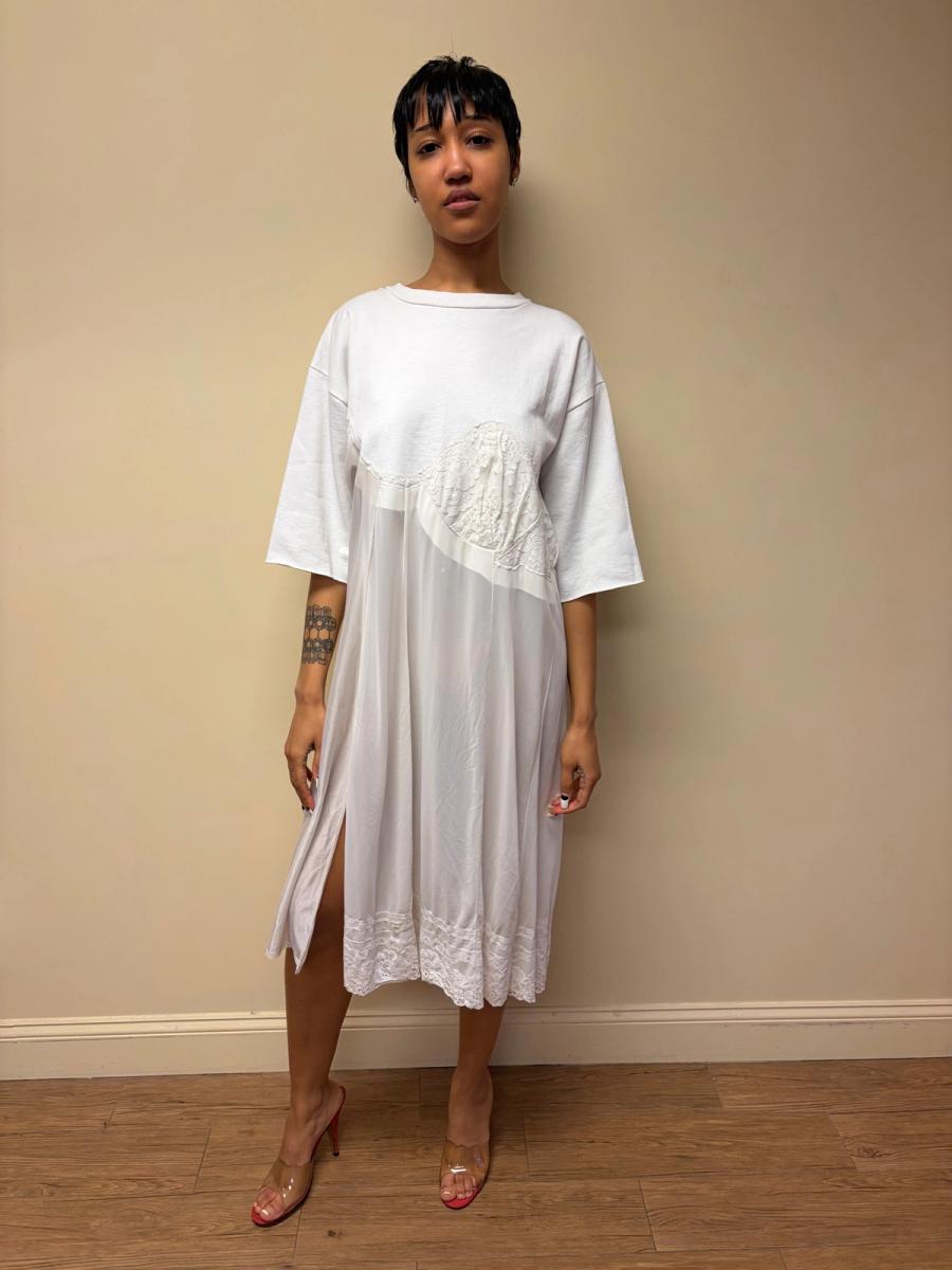 Yeah Right!! White Patchwork Slip Dress product image