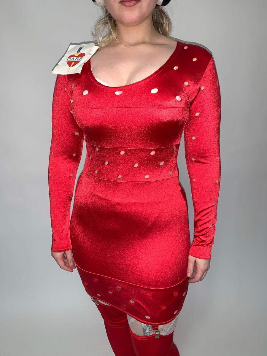 80s Deadstock Stretch Satin Hole-punch Dress product image