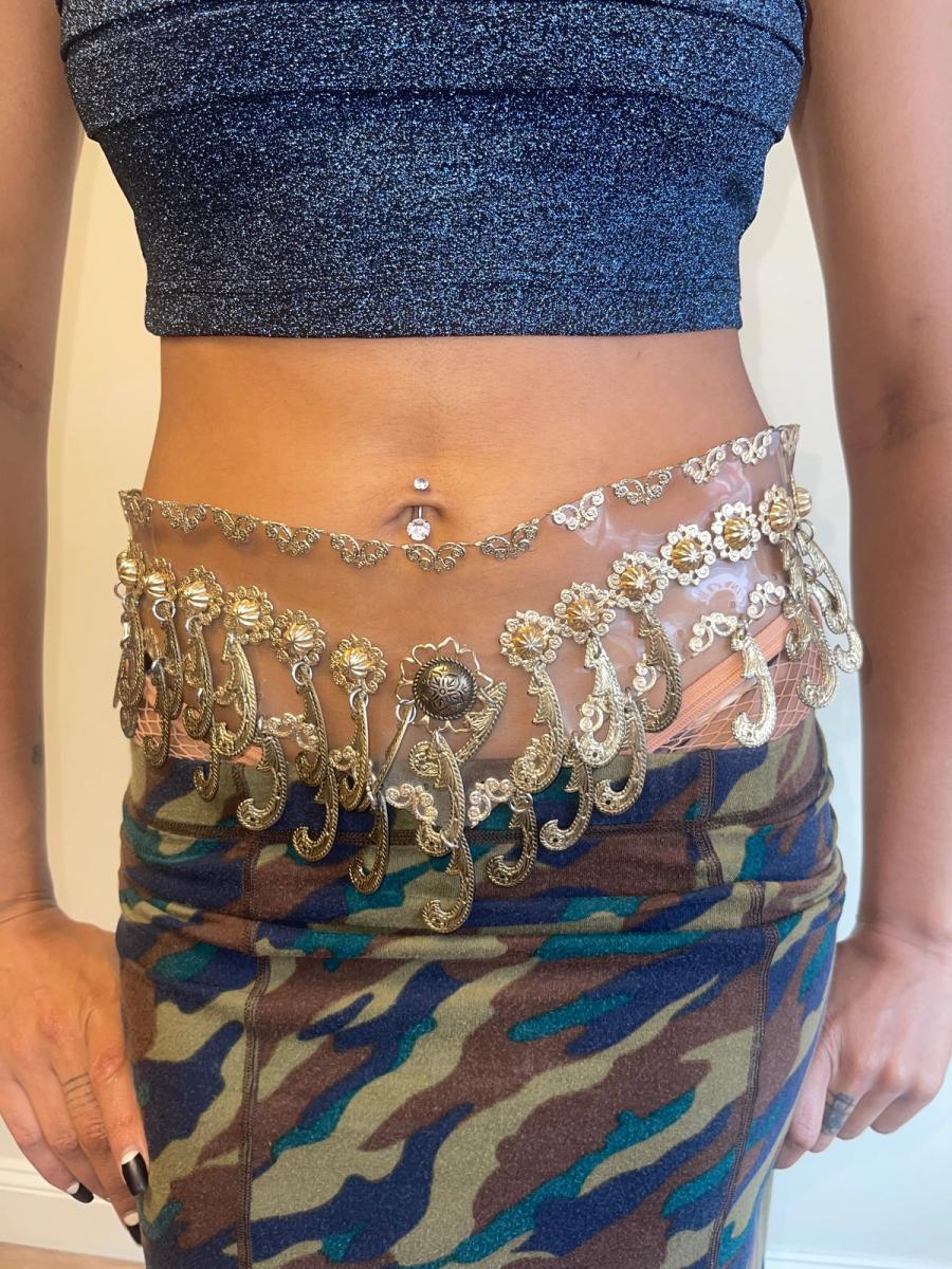 1980s French Vinyl Belt with Metal Charms product image