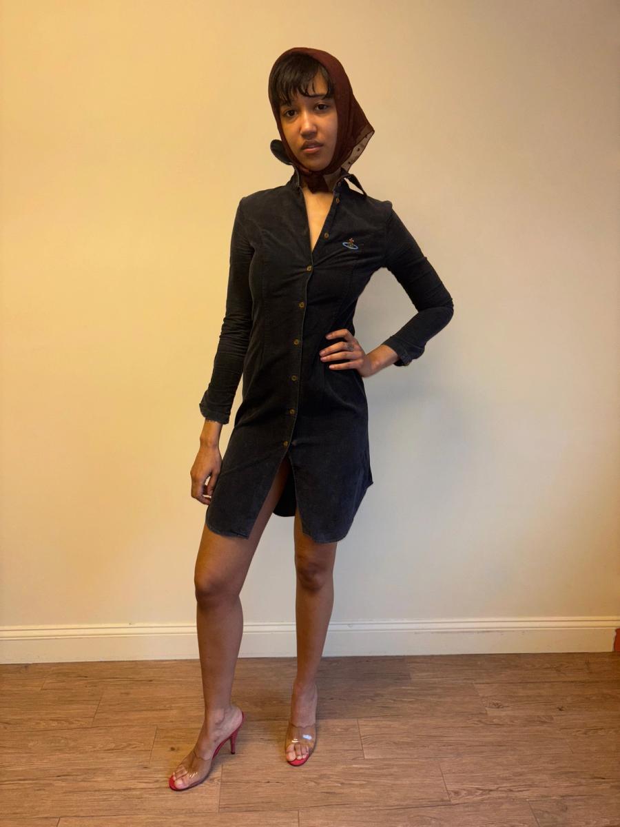 90s Vivienne Westwood Black Corduroy Orb Dress product image