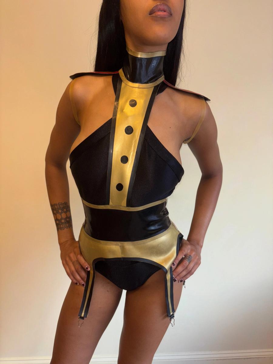 Latex Cutout Suit Top with Garter Belt product image