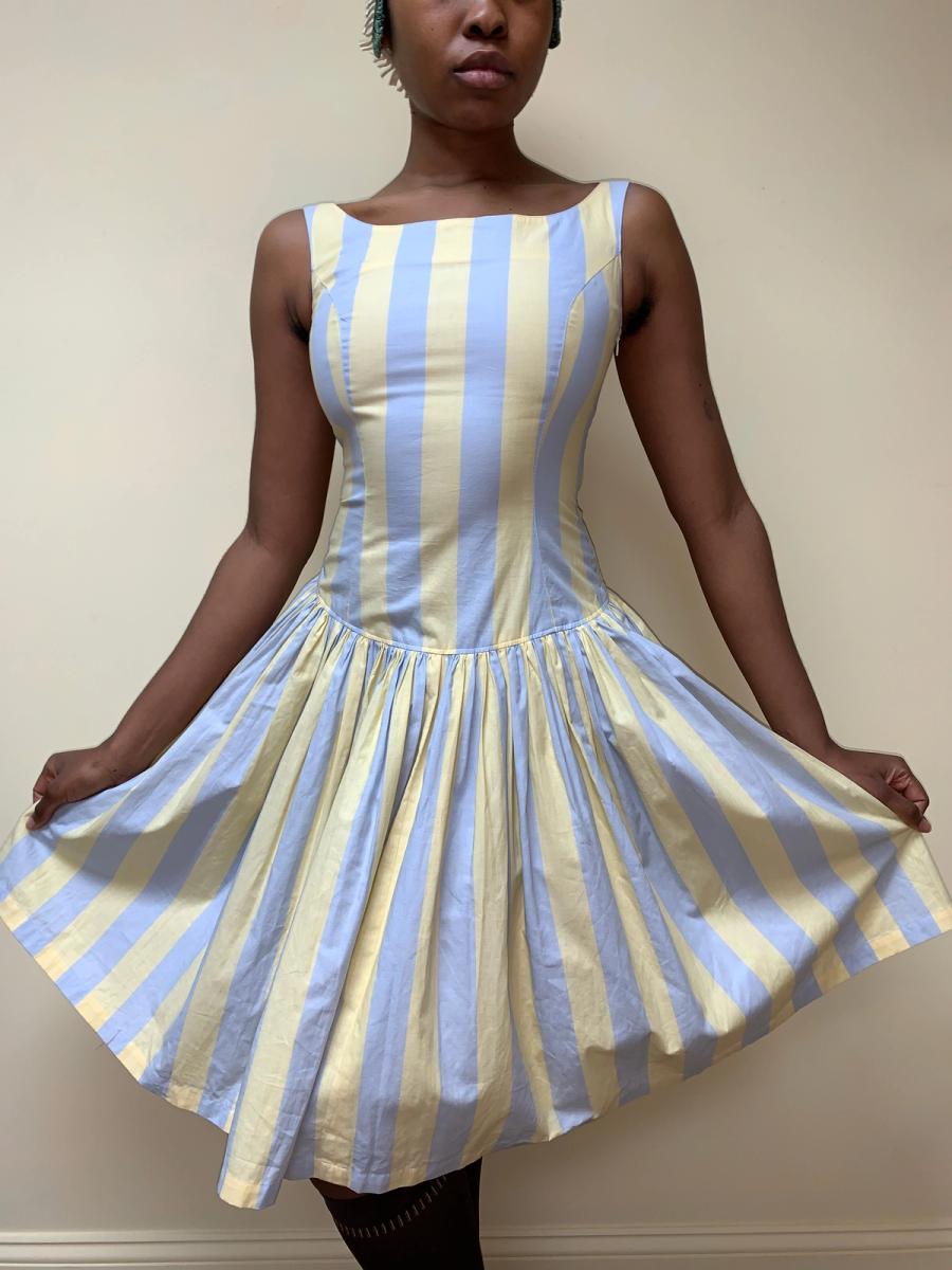 80s Junko Shimada Drop Waist Striped Dress product image