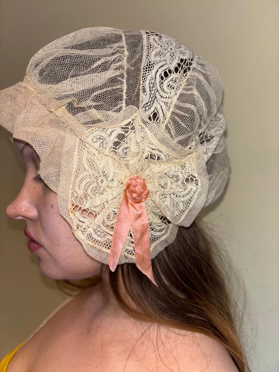 1920s Bonnet with Pink Ribbons product image