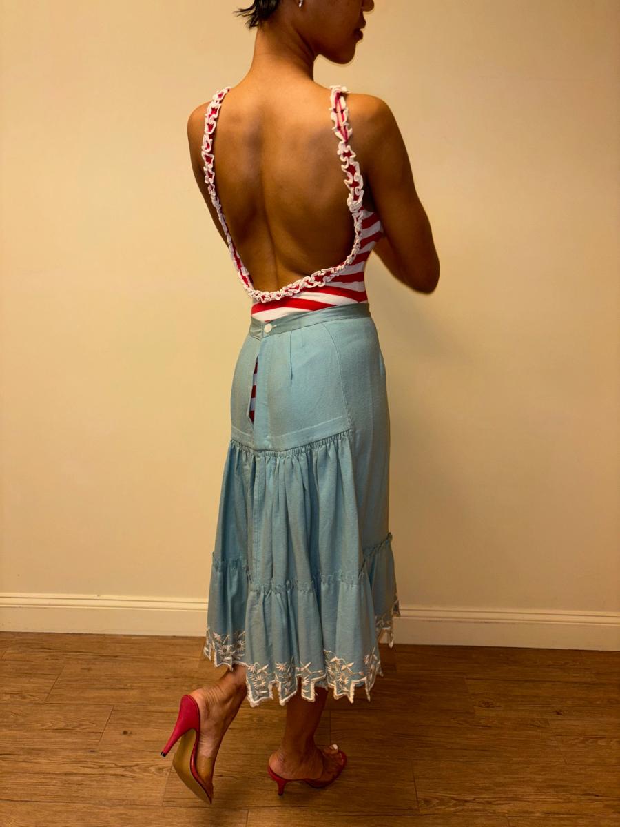 Victorian Blue Wool Flannel Scalloped Petticoat product image