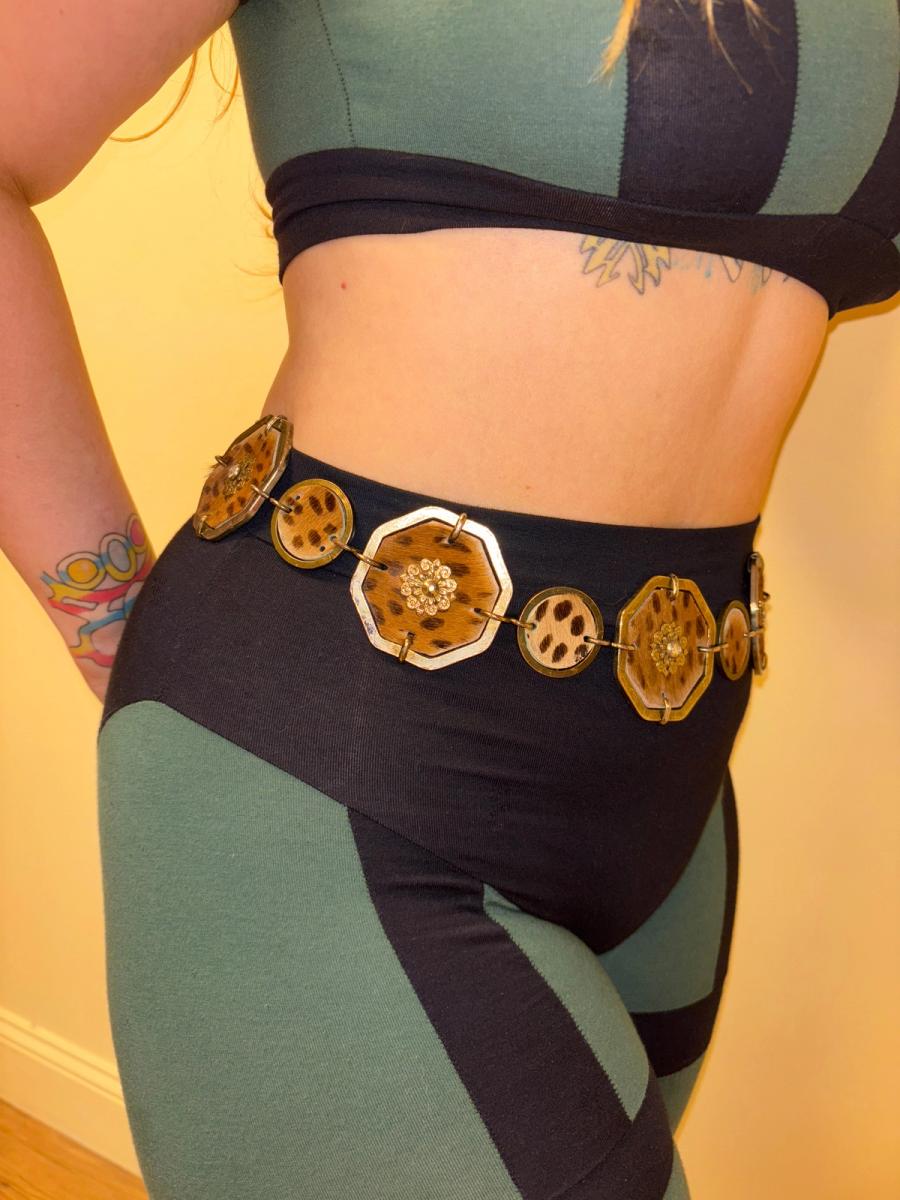 80s French Leopard Print Cowhide Belt product image