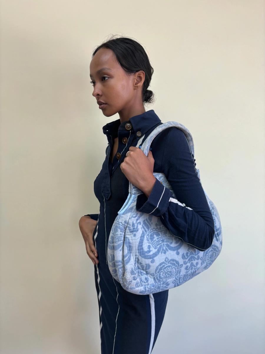 90s Vivienne Westwood Blue Terrycloth Crown Purse product image
