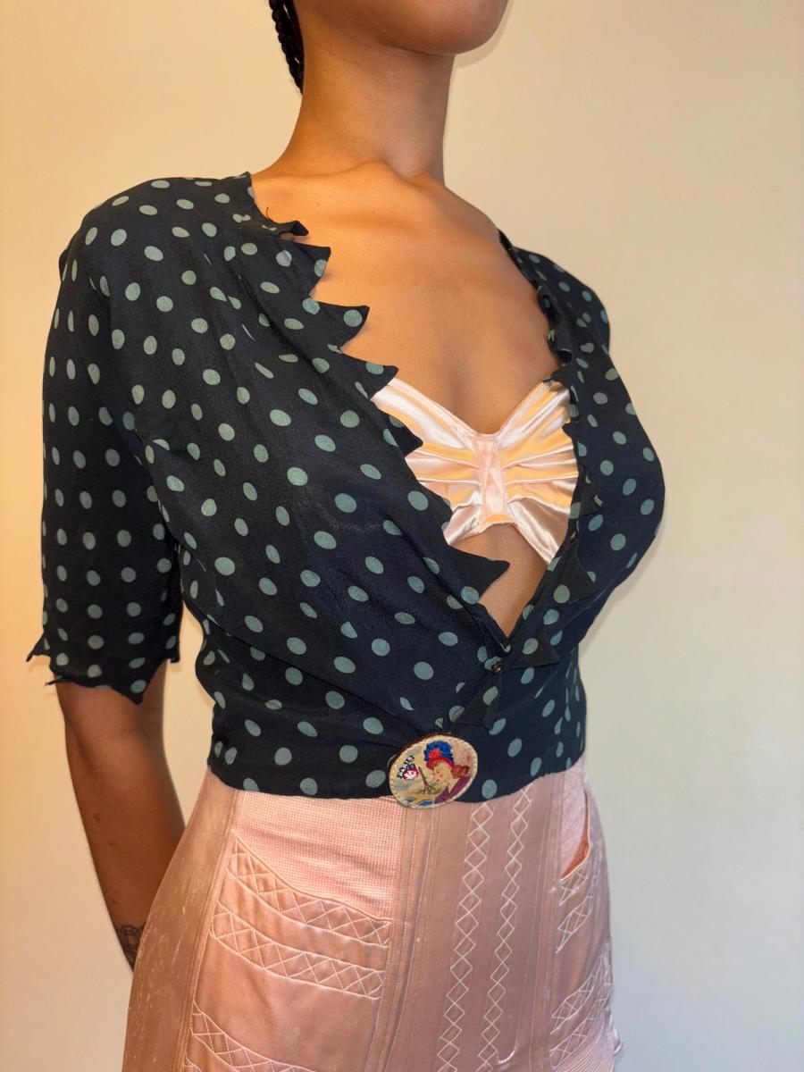 30s Polka Dot Top with Jagged Hem product image