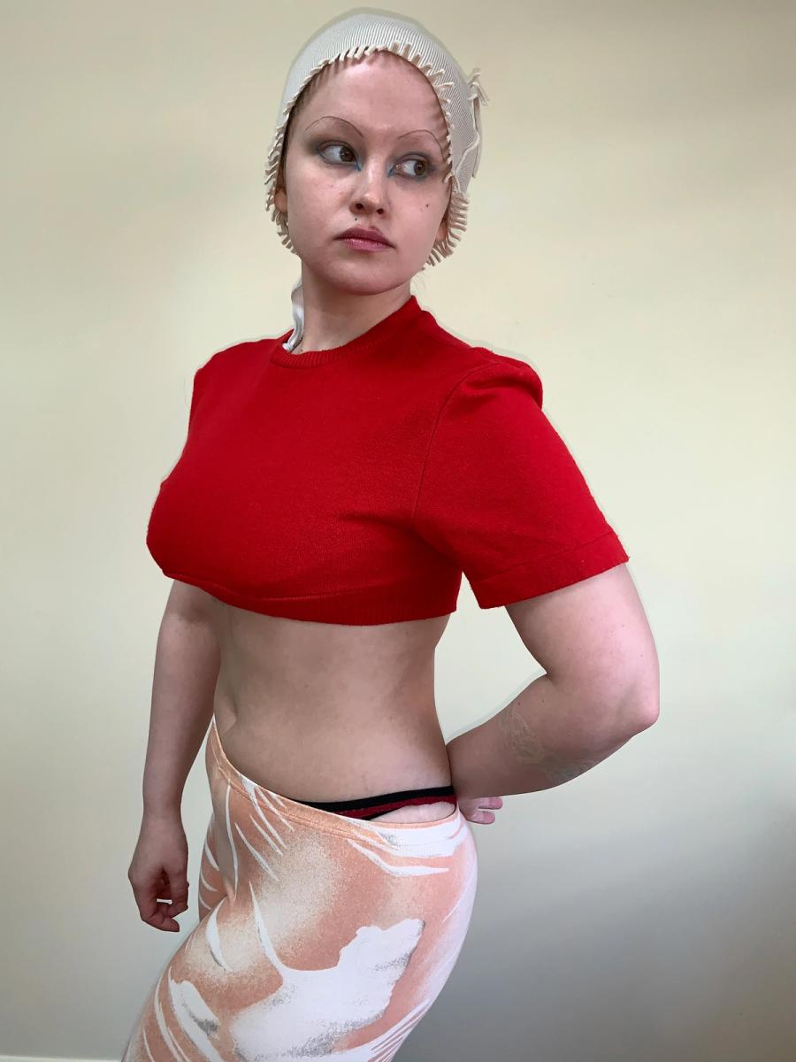 80s Norma Kamali Red Cropped Sweatshirt product image