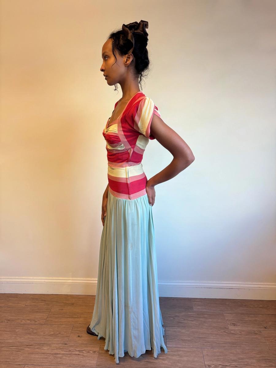 1940s Striped Knit Dress with Chiffon Skirt  product image