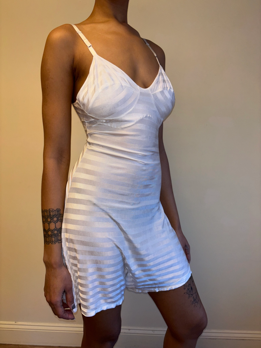 1930s White Striped Rayon Knit Step In product image