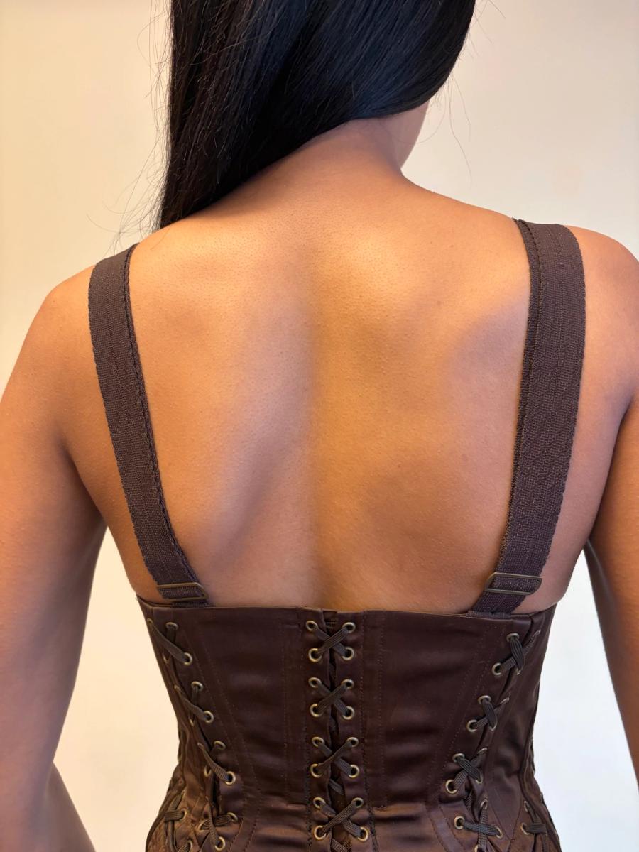 1990 Gaultier Satin Cone Bra Girdle Dres with Lacing Fringe Hem product image