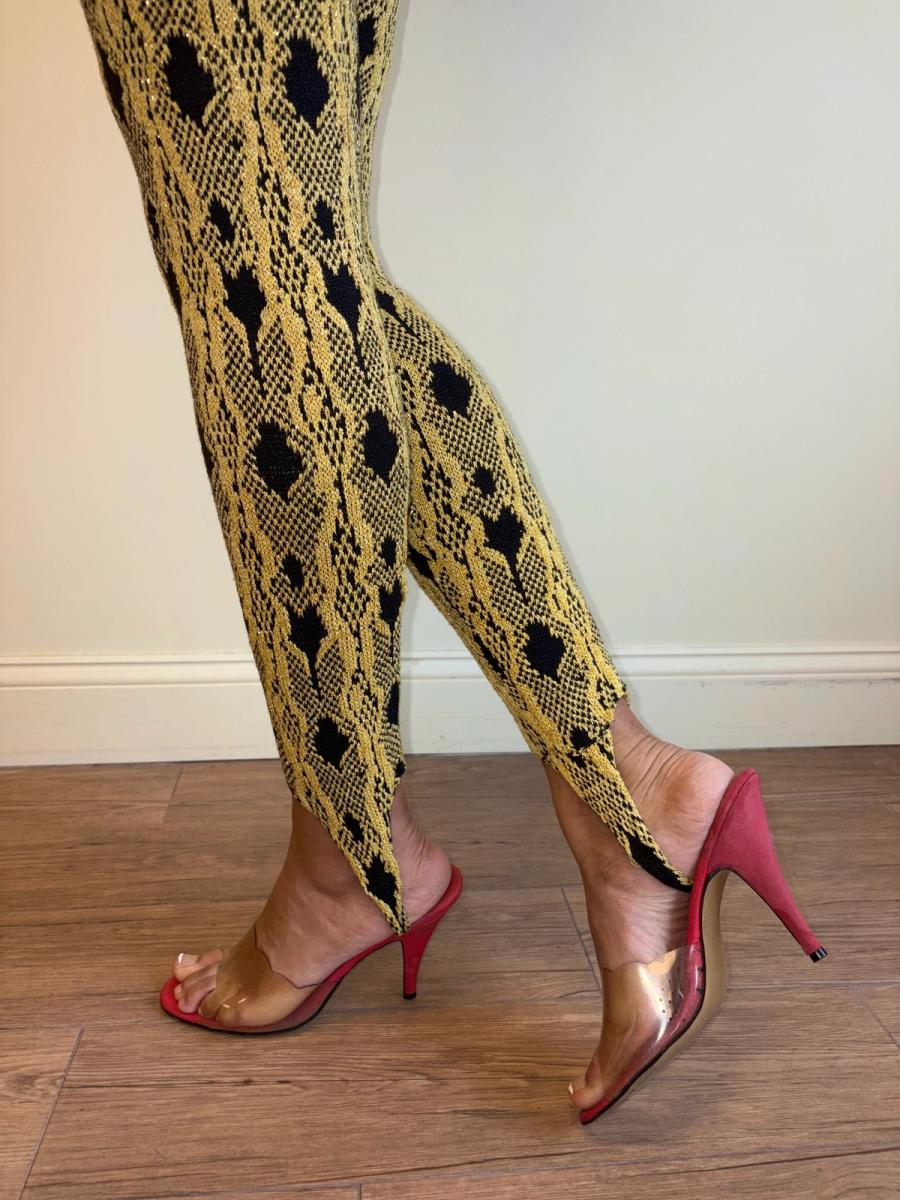 80s Claudia Skoda Yellow Knit Stirrup Leggings product image