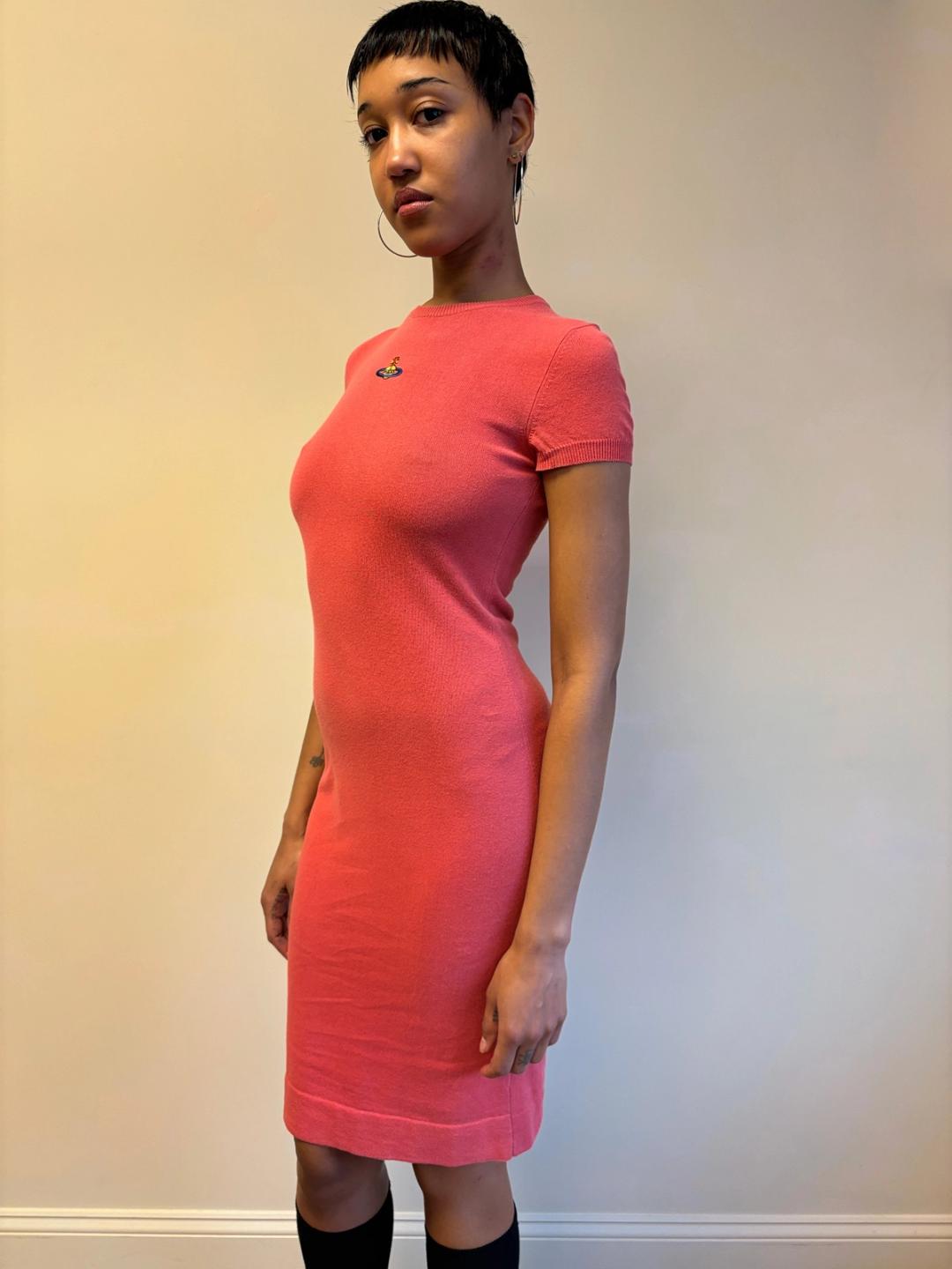 Vintage Vivienne Westwood Coral Pink Knit Orb Dress Vintage Vivienne Westwood Coral Pink Knit Orb Dress