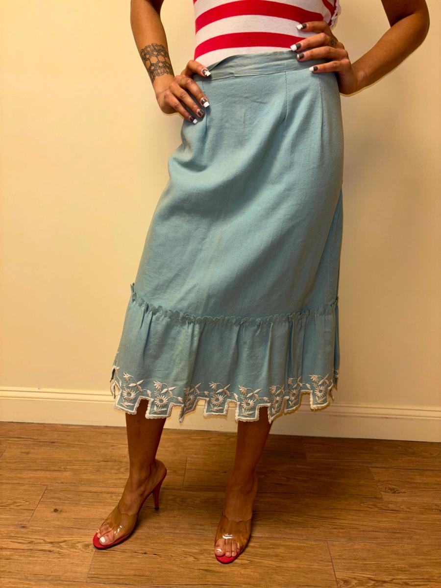 Victorian Blue Wool Flannel Scalloped Petticoat  product image