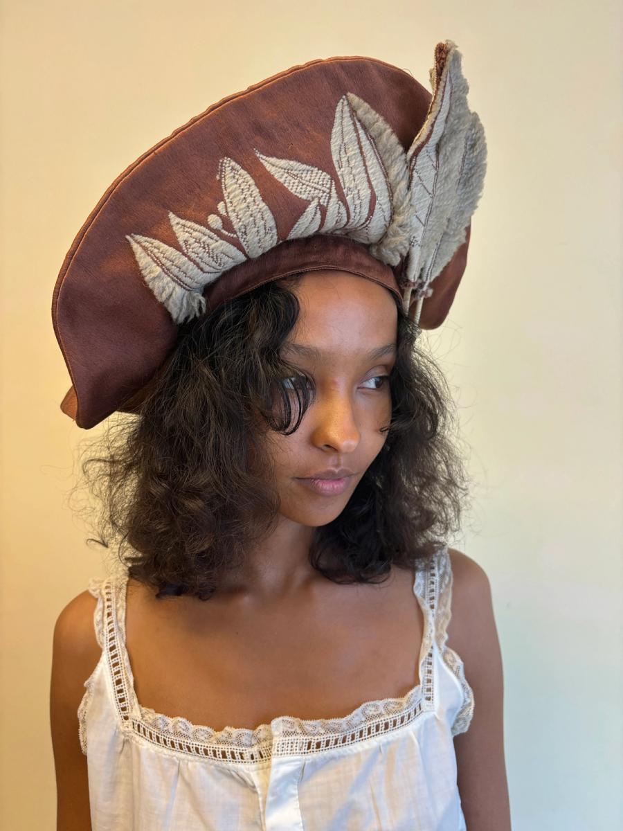Unusual Midcentury Hat With Tromp L'oeil & Real Feather  product image