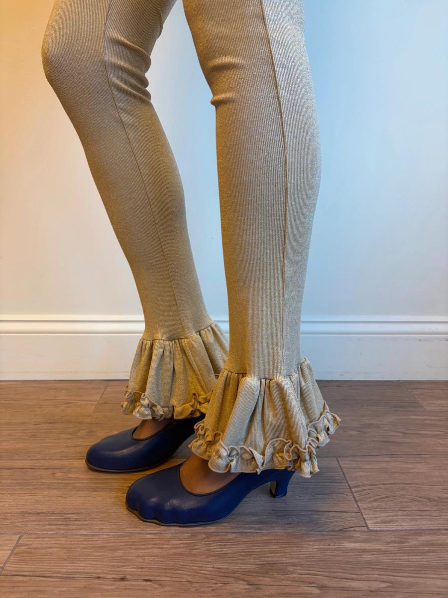Chantal Thomass Gold Ribbed Pants With Ankle Frill product image