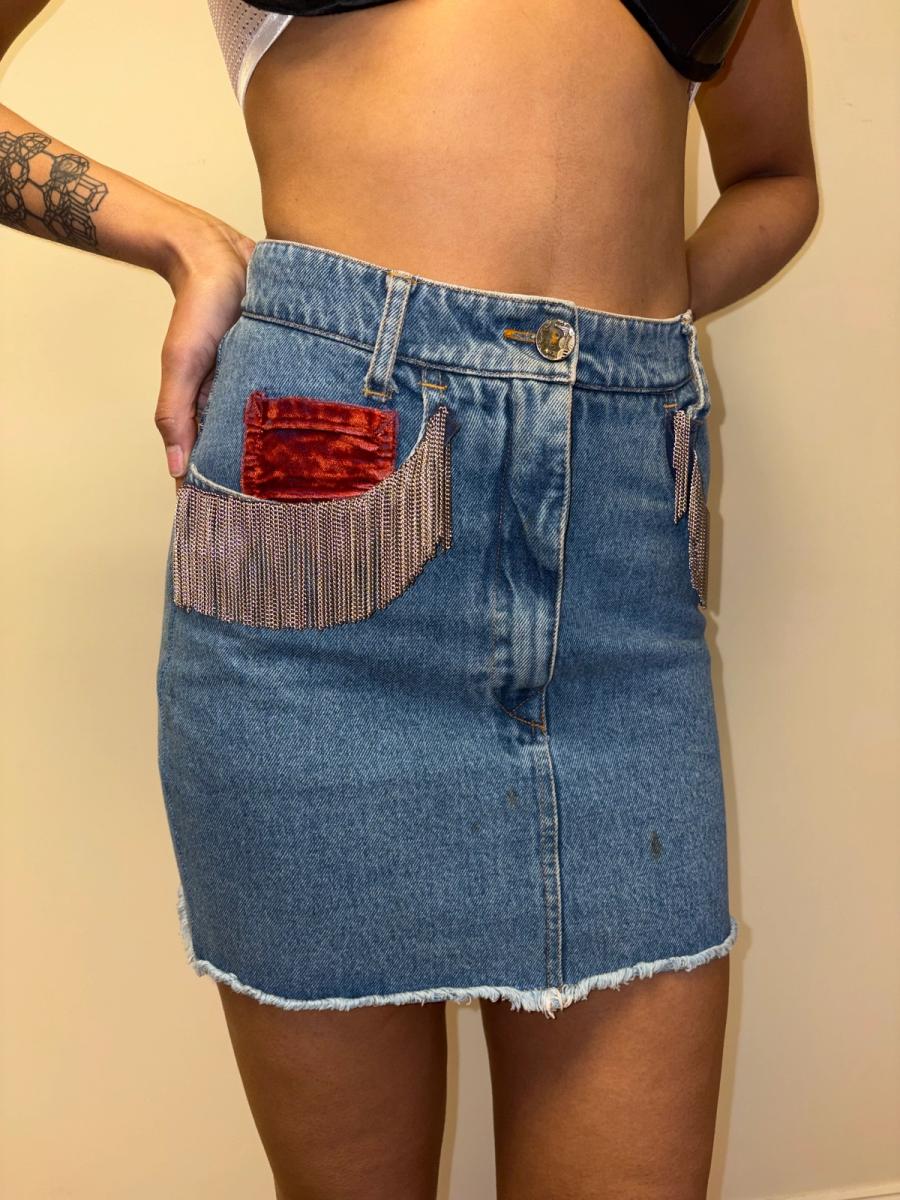 90s Katharine Hamnett Denim Skirt with Metal Fringe product image