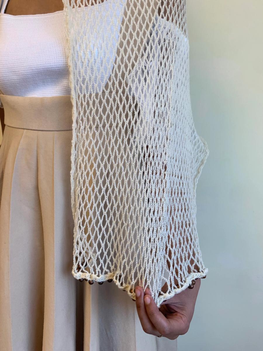Maria Calderara Knit Fishnet Beaded Shawl product image