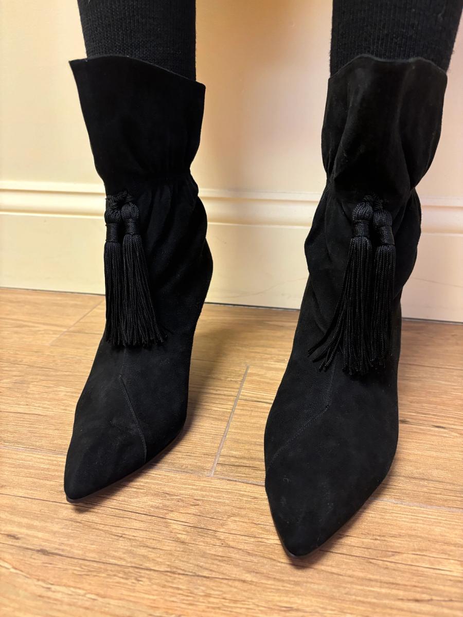 80s Norma Kamali Black Suede Tassel Boots product image