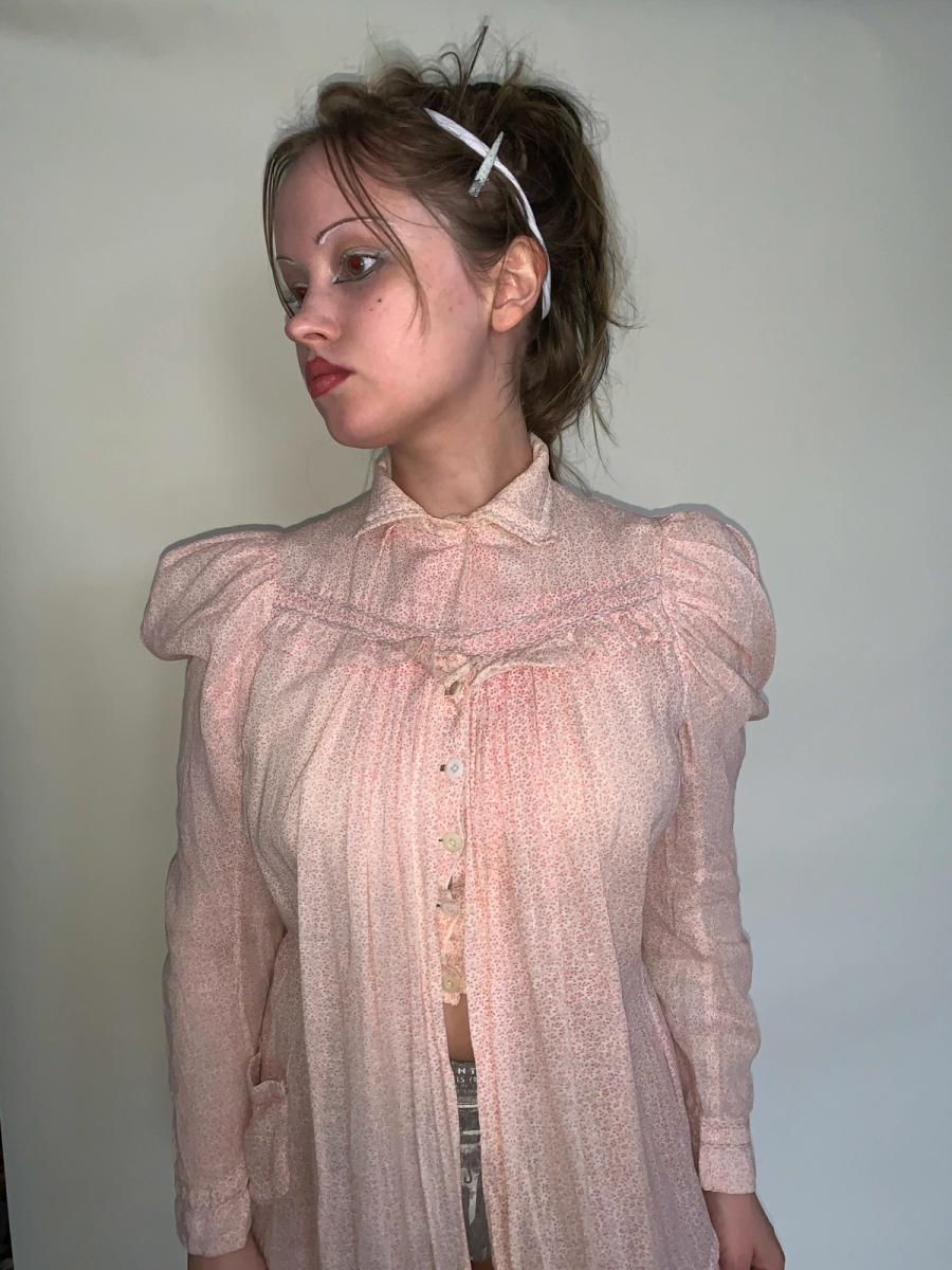 Edwardian Era Pink Calico Wrapper Dress product image
