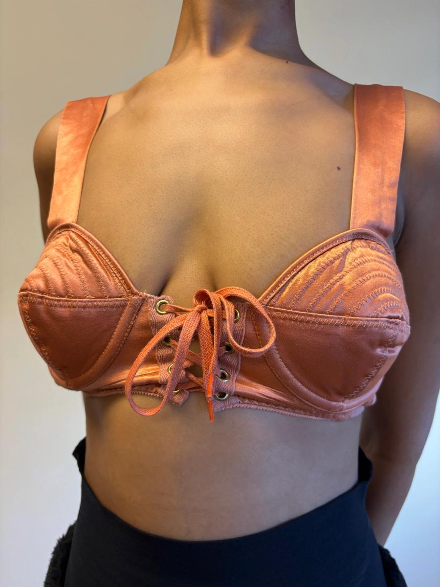 1980s Gaultier Junior Peach Satin Bullet Bra Top