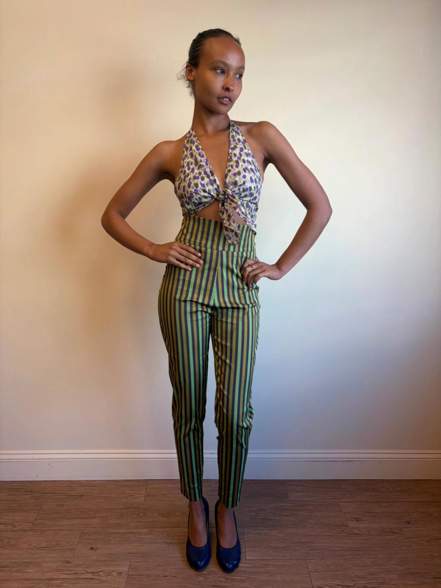 Romeo Gigli Striped Silk Cigarette Pants product image