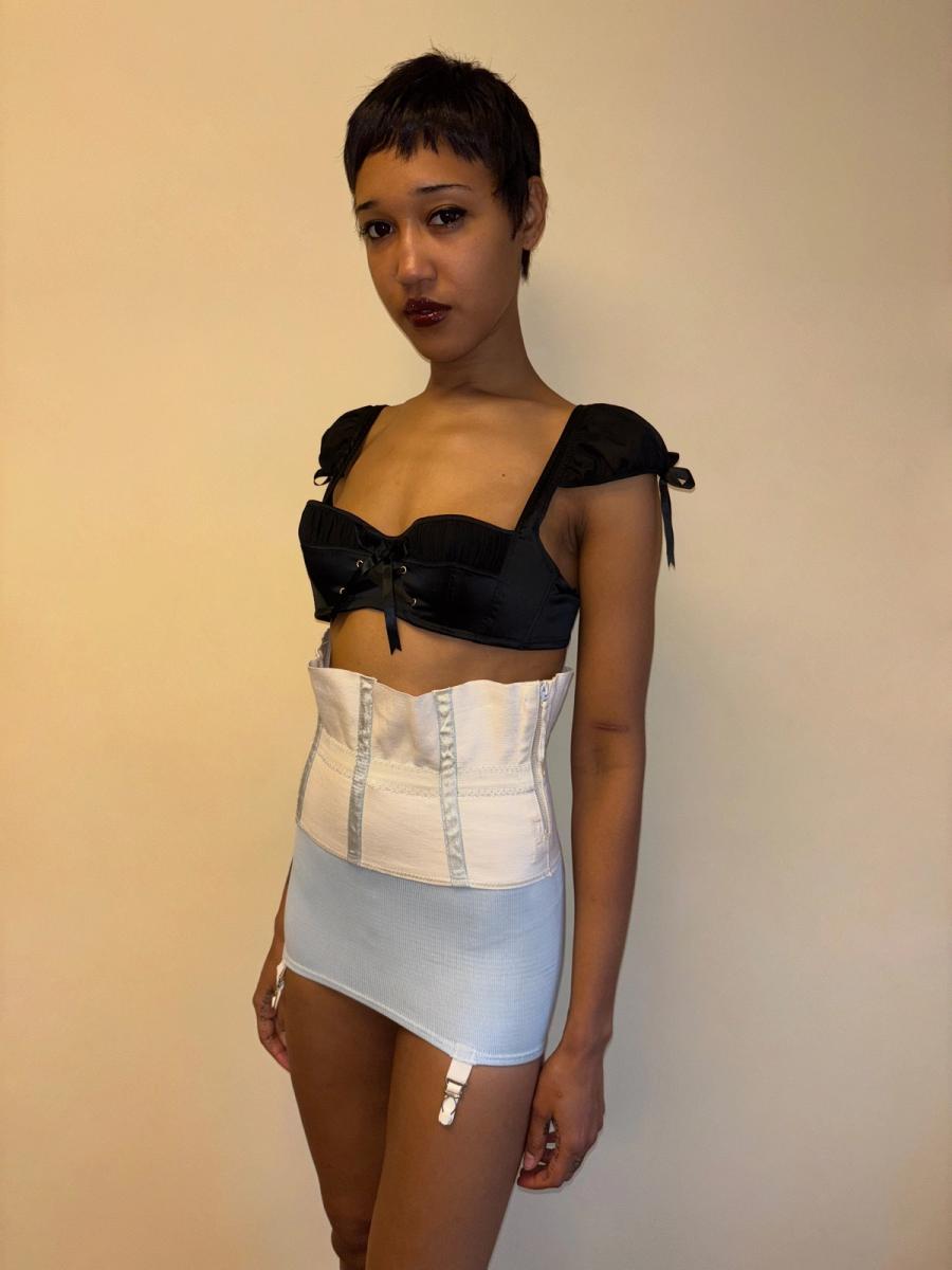 30s or 40s Rubber Baby Blue and White Waist Cincher product image