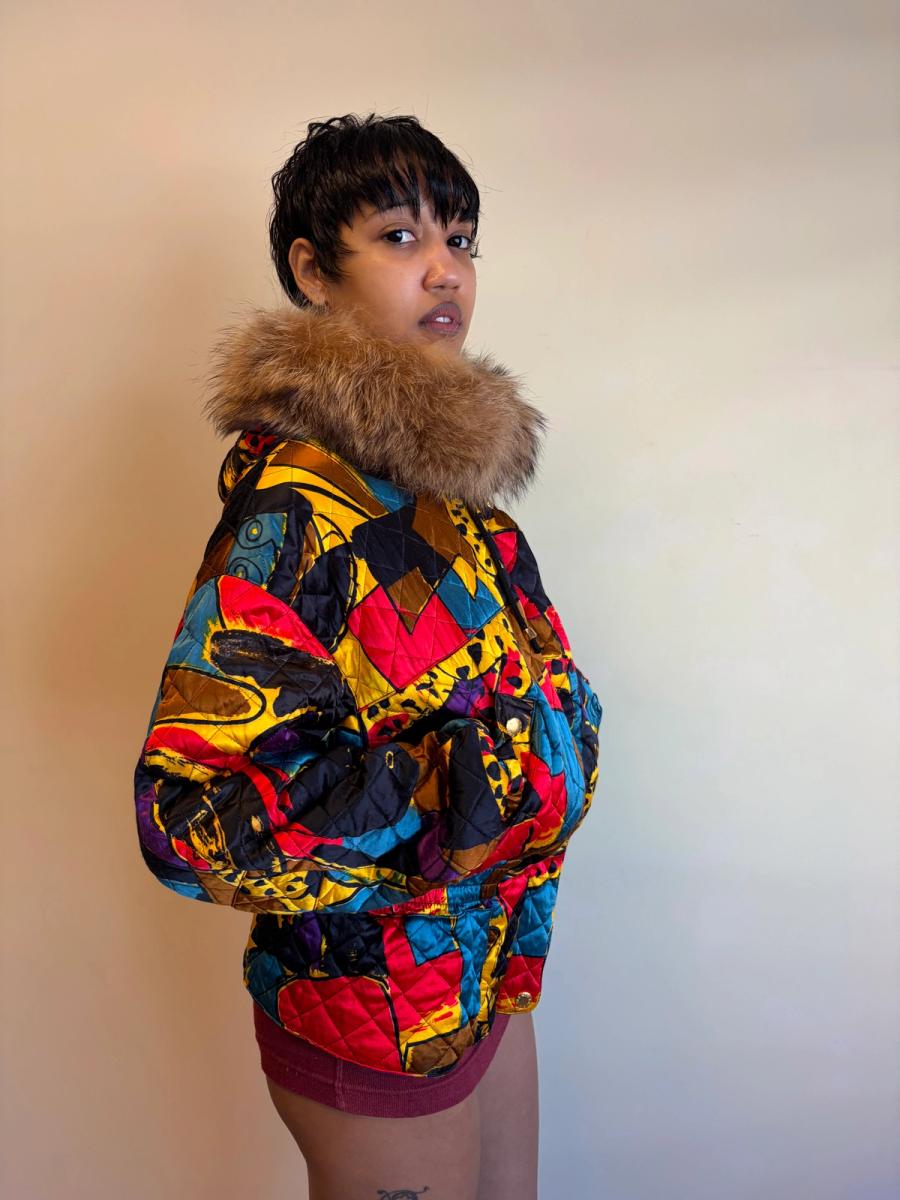 Krizia Cheetah Art Print Convertible Jacket With Fur Hood  product image