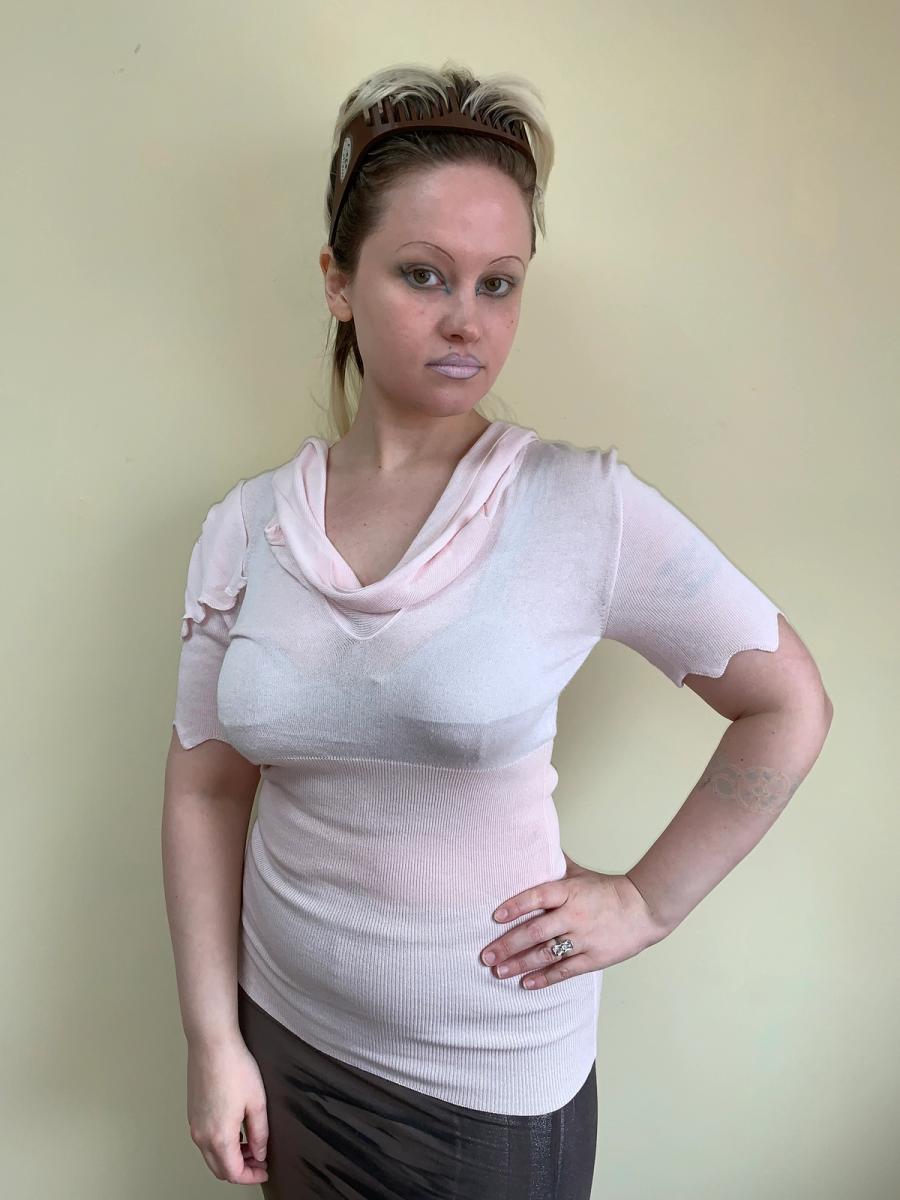 Vivienne Westwood Pale Pink Scalloped Knit Tie Top product image