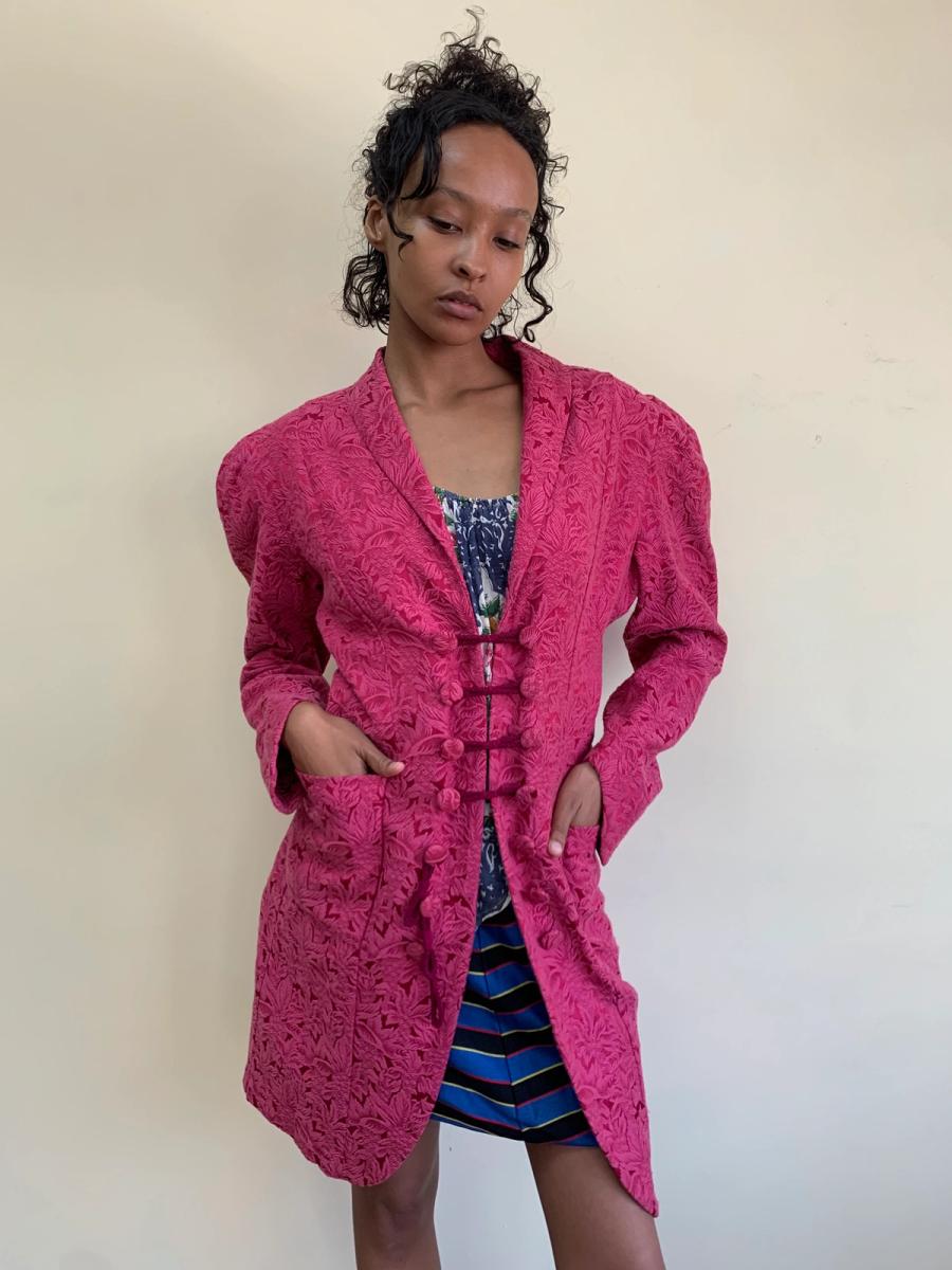 80s Norma Kamali Raspberry Brocade Jacket product image