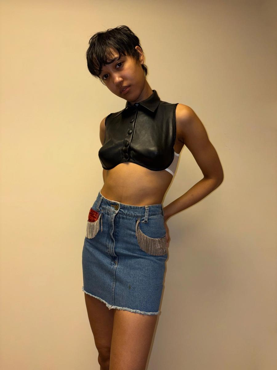 90s Katharine Hamnett Denim Skirt with Metal Fringe product image