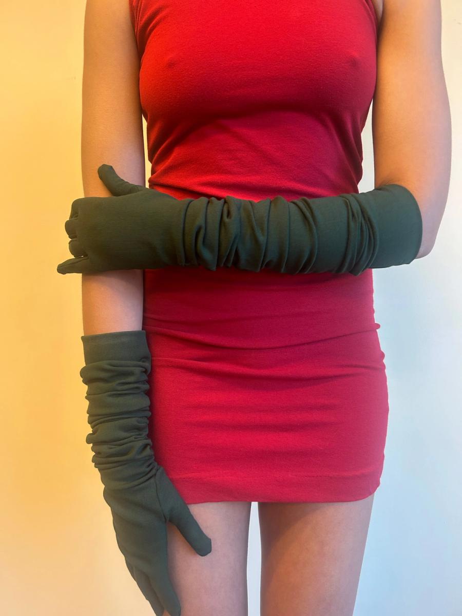 90s Romeo Gigli Green Scrunched Gloves product image